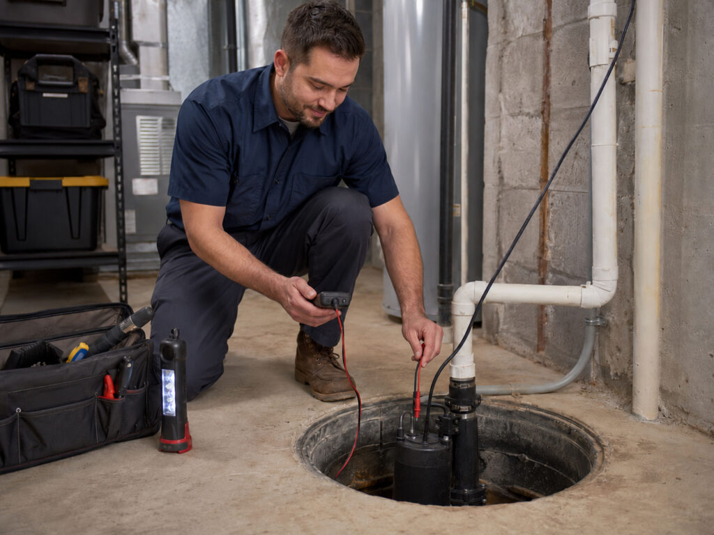 Sump pump testing and inspection
